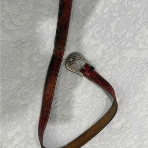 Brown Leather Justin Belt with Silver Buckle